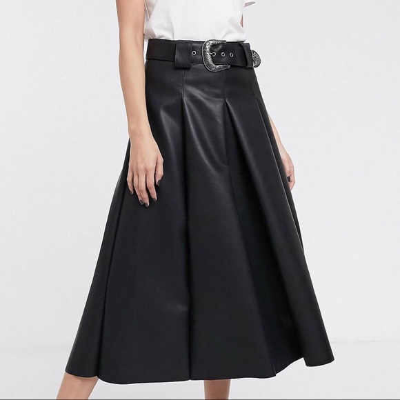 ASOS Design leather look midi skirt + western belt 🖤 black 🖤 US 10 & 12 - Picture 2 of 16